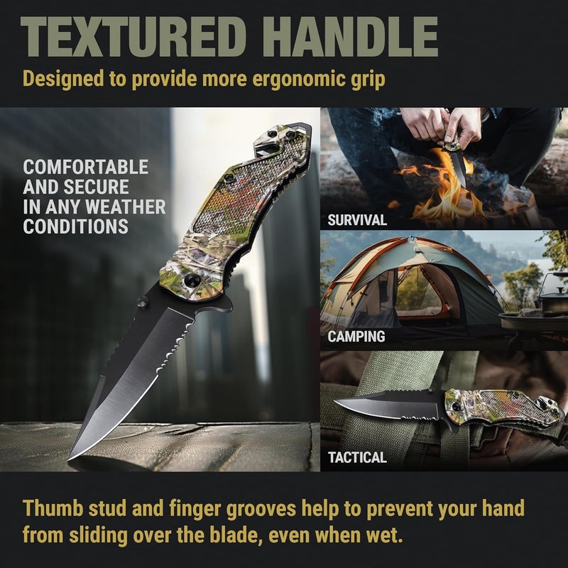 GOOD WORKER Legal Pocket Knife with 2.95” Serrated Blade, Glass Breaker, Seat Belt Cutter - EDC Sharp Folding Knives with Portable Clip - Small Tool for Tactical Camping Survival Hiking - Gifts for Men, Women - Image 5